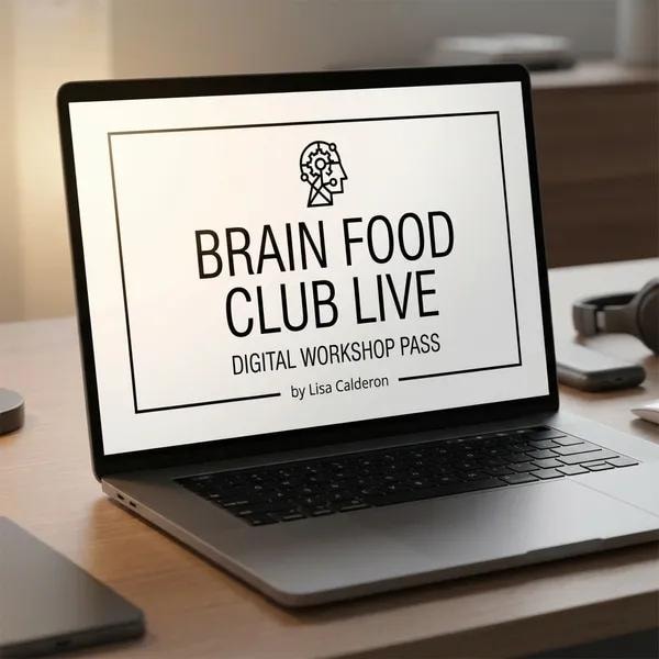 Feed Your Focus — book mockup with Daily Brain Habit card and The Brain Food Club logo