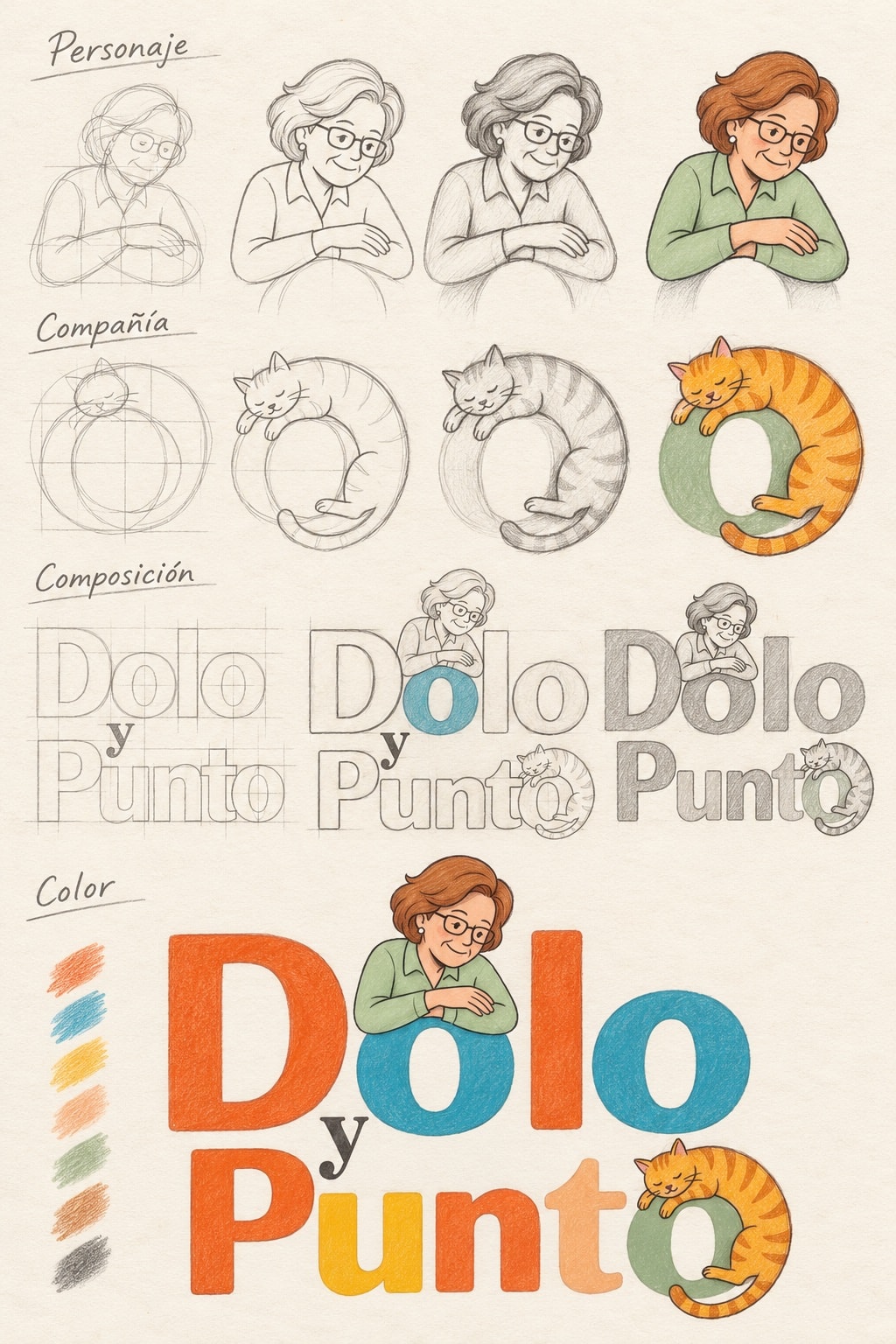 Logo design progression — final mark and system