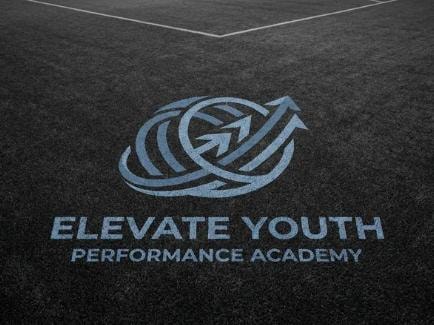 Elevate Youth logo on field turf — concept mockup