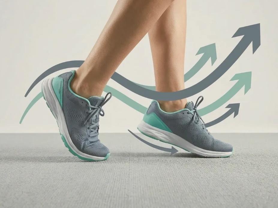 Athletic shoes with directional arrow graphics — Elevate Youth brand motion language