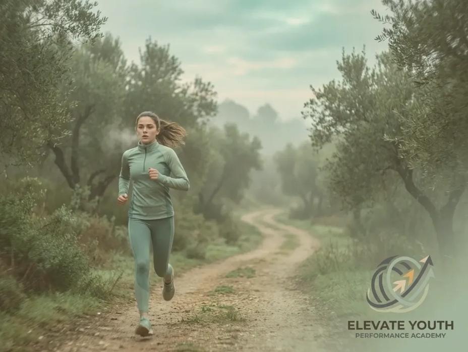 Elevate Youth — trail runner in misty landscape, concept direction
