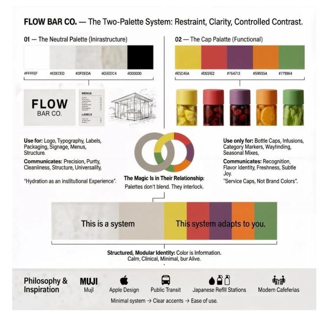 Flow Bar Co. — complete brand identity system: logo, color palette, typography, and usage