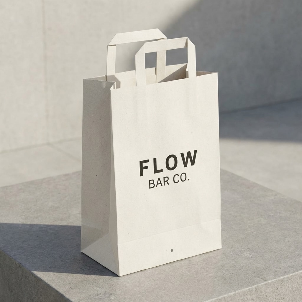 Flow Bar Co. — white paper bag, branded packaging concept