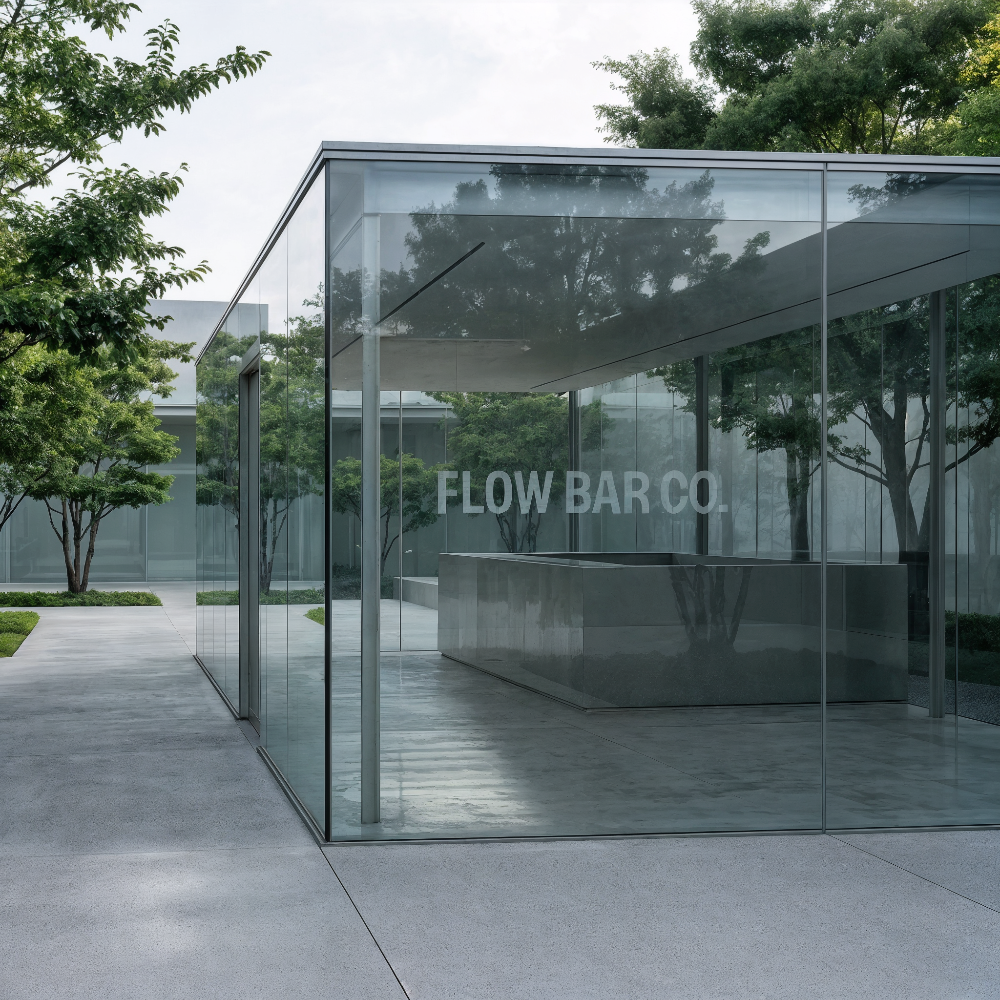 Flow Bar Co. — glass storefront exterior, hydration station at street level