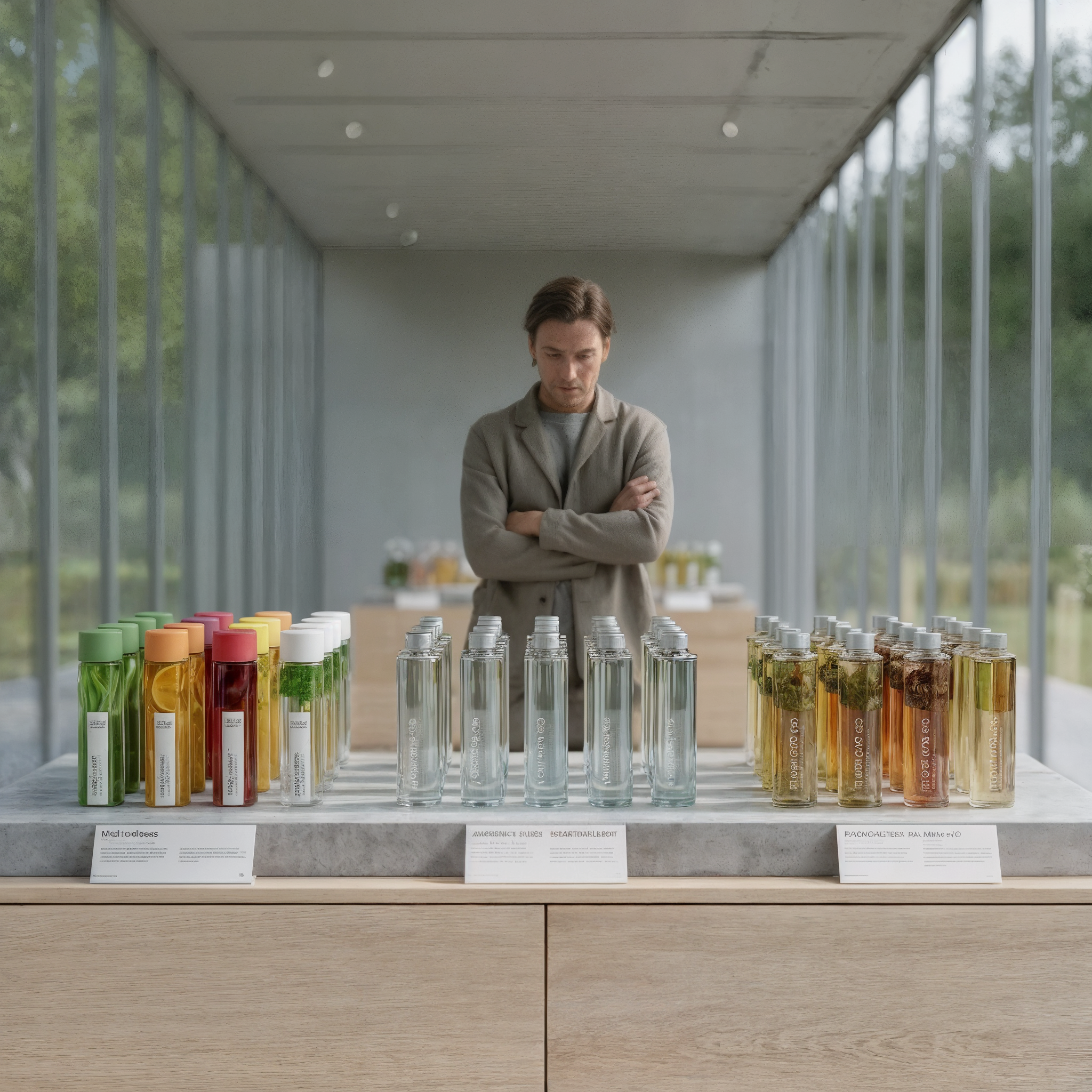 Flow Bar Co. — man viewing fragrance-style bottle display, retail environment